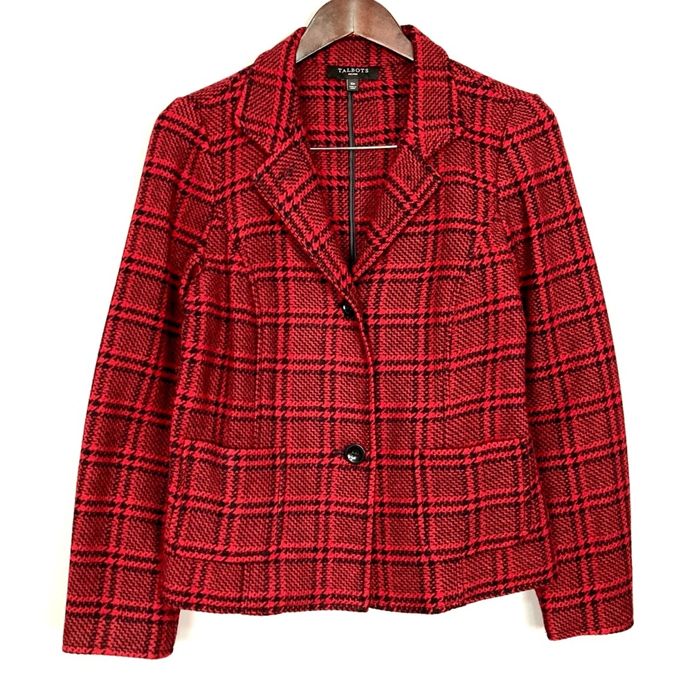 Talbots Wool Houndstooth Plaid Blazer Women’s Size 10 Petite Button Front Preppy